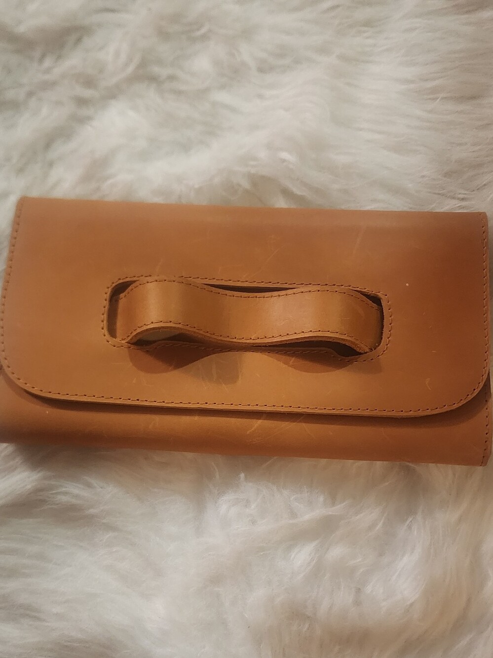 ABLE Brand Minimal Tan Leather Wristlet Clutch with Built-In Handle